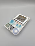 Nintendo GameBoy Pocket Custom Konsole – Glasklar (Clear) mit OSD V2 Display Mod & Glitter-Buttons