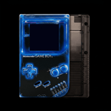 GameBoy Classic: Gehäuse Black Neon (By Santiago Merino & Ralf K.) Black Neon Clean - OSD Lens - Ersatzteile von Retrohahn für Gameboy Modding
