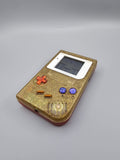 Nintendo GameBoy Classic (DMG) Custom Konsole – Gold-Glitter/Transparent-Rot mit IPS V5 Mod - Ersatzteile von Retrohahn für Gameboy Modding